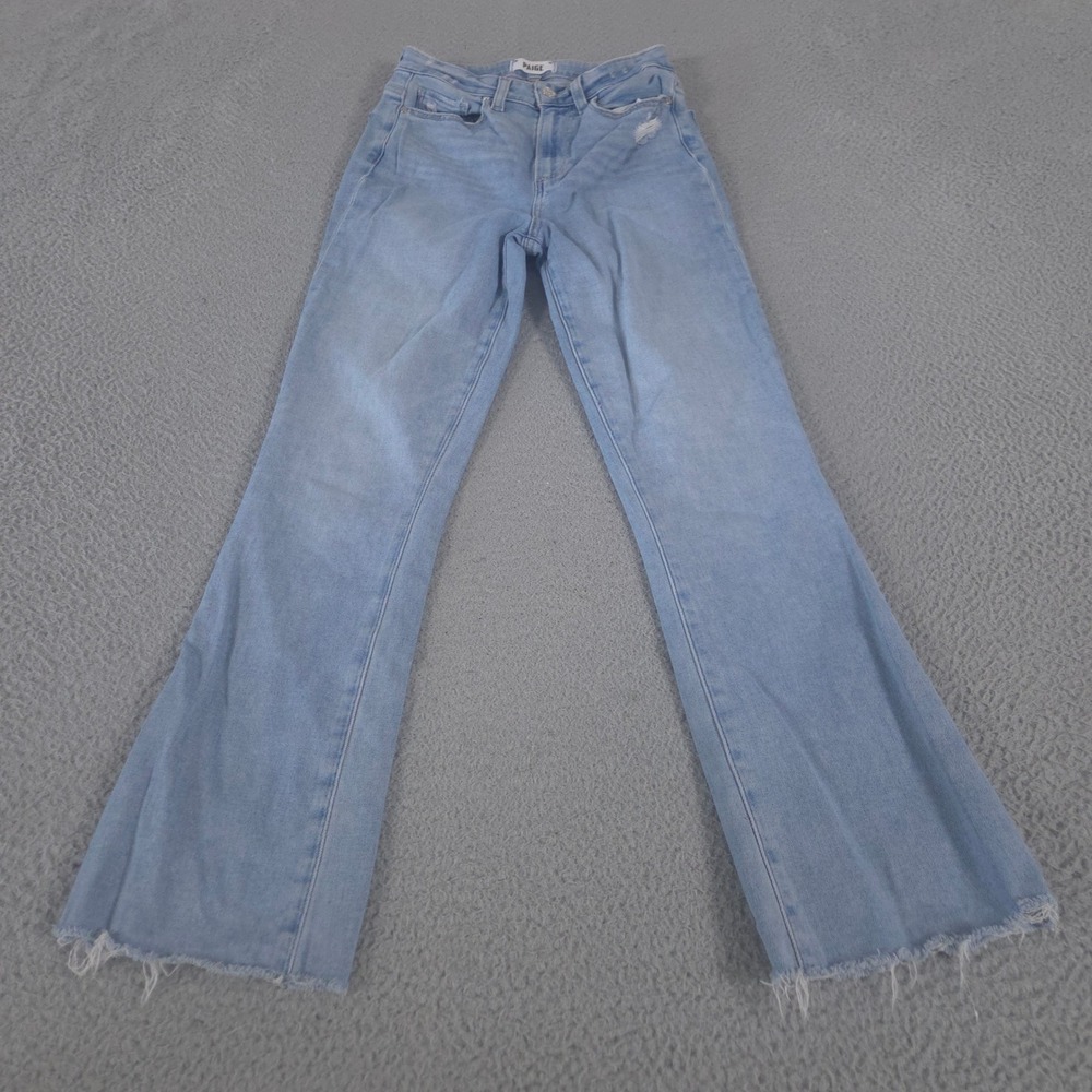 Paige Jeans Womens 26 Light Blue Flaunt Femme Raw Hem Distressed Flare Leg Pants